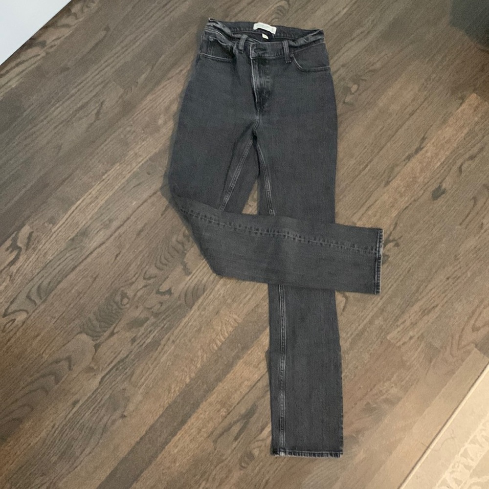 Abercrombie 90s Slim Straight Ultra High Rise Jean, Black, 26 Tall, Curve Love
